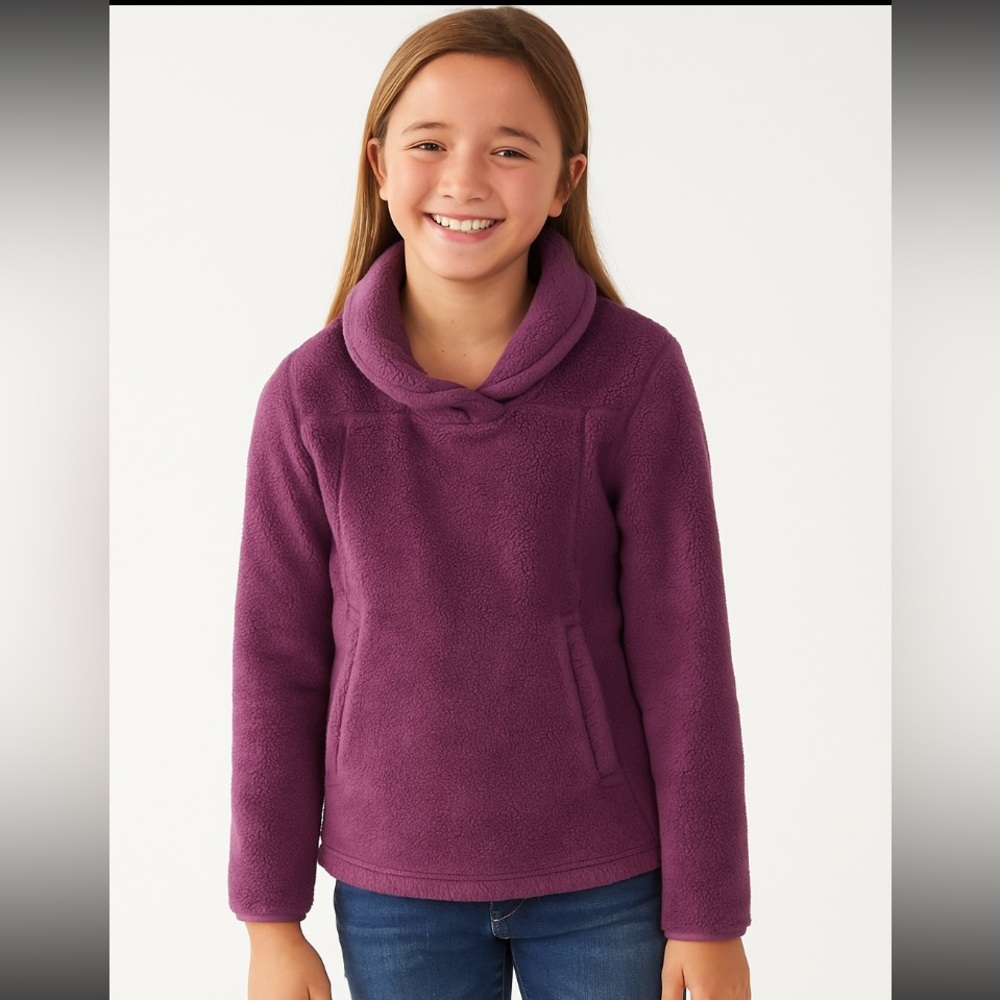 The North Face Girls Thick Fleece Pullover Purple Cozy Shawl Collar Size XL (18)